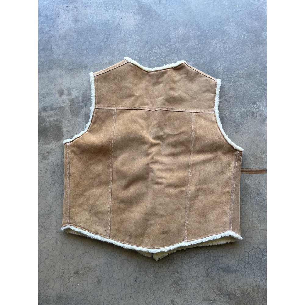 Bull Genuine Leather Suede Sherpa Lined Western Vest Tan Mens Large - Picture 5 of 7